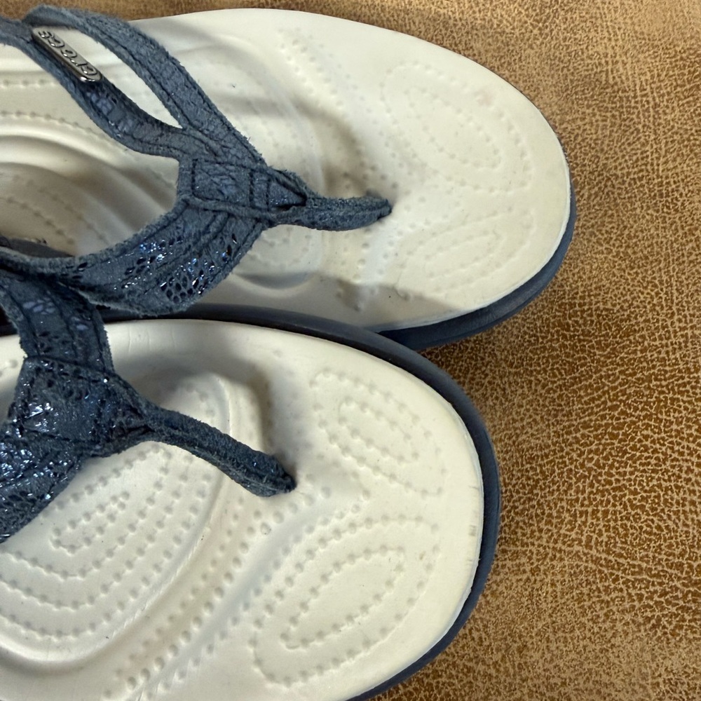 CROCS Dark Blue Textured Capri Flip Flops - Picture 3 of 7